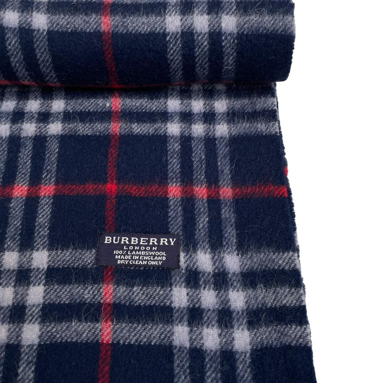 Vintage 90s Burberry Navy Blue Nova Check Lambswool Scarf