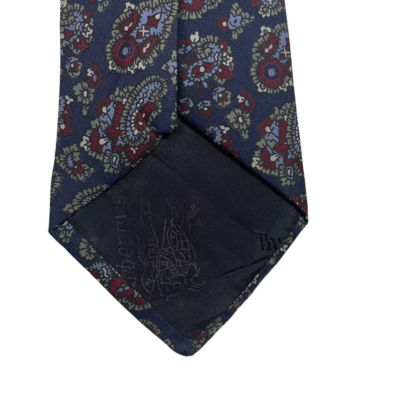 Burberry navy blue silk tie with vintage paisley print design.