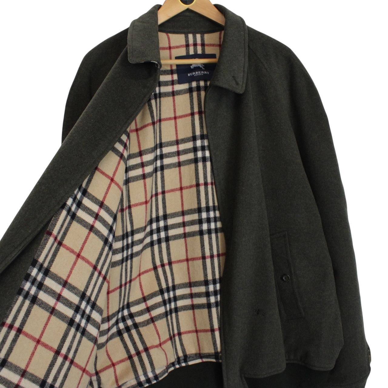 Vintage Burberry London Green Nova Check Lined Merino Wool Harrington Jacket