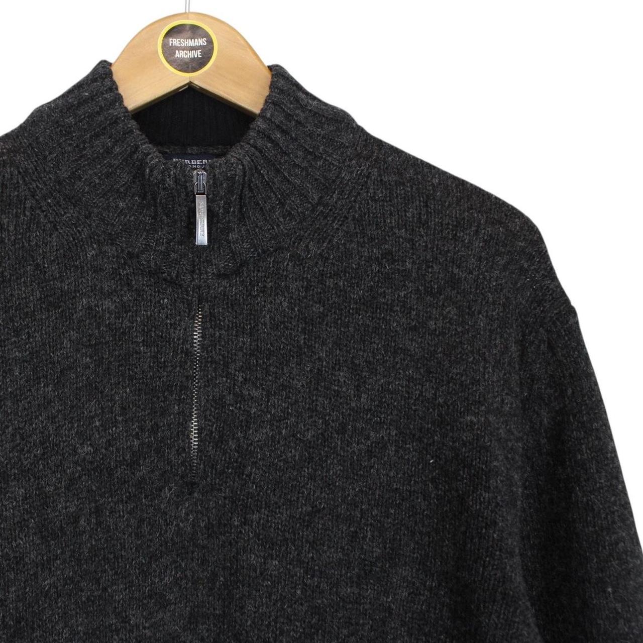 Vintage Burberry London Dark Grey Wool Knit 14 Zip Jumper