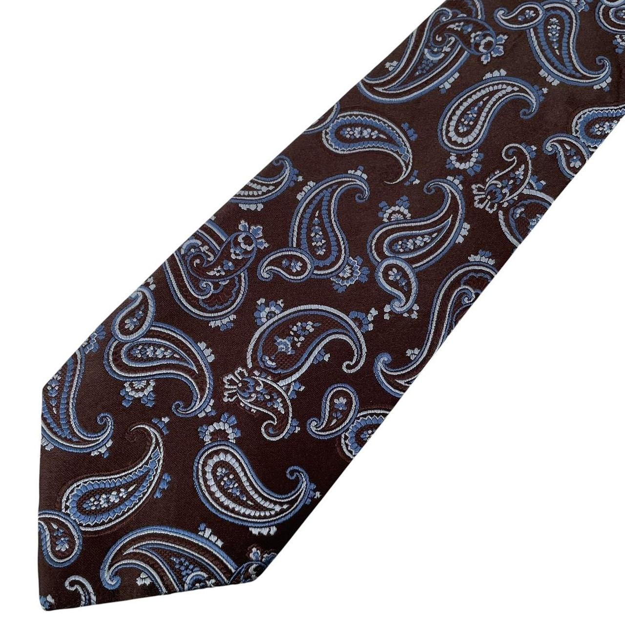 Michael Kors Brown and Blue Paisley Pattern Silk Tie