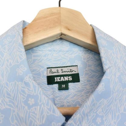 Paul Smith blue long sleeve shirt with floral print, cotton material, size medium.