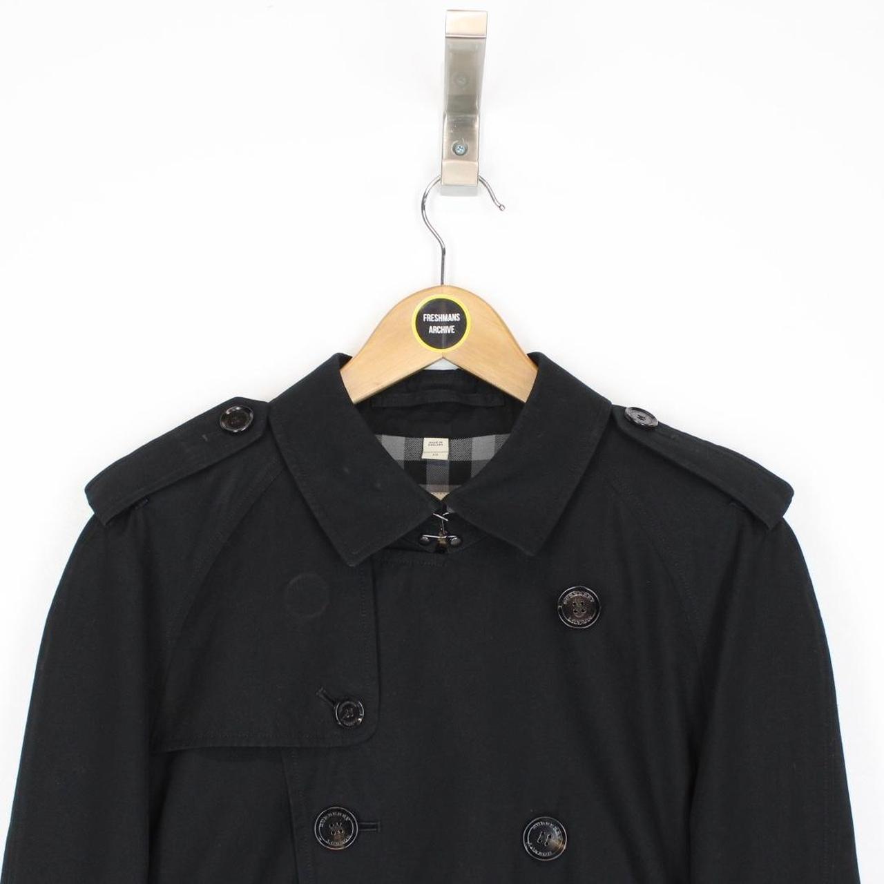 Burberry London Black and Grey Nova Check Double Breasted Belted Trench Coat