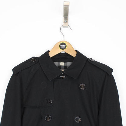 Burberry London Black and Grey Nova Check Double Breasted Belted Trench Coat