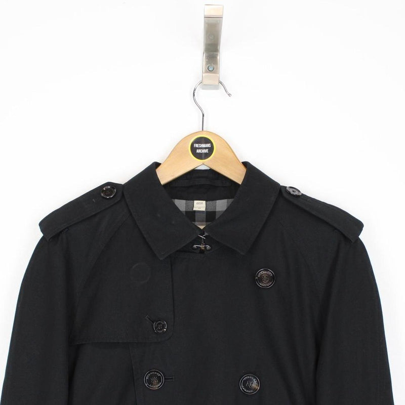 Burberry London Black and Grey Nova Check Double Breasted Belted Trench Coat