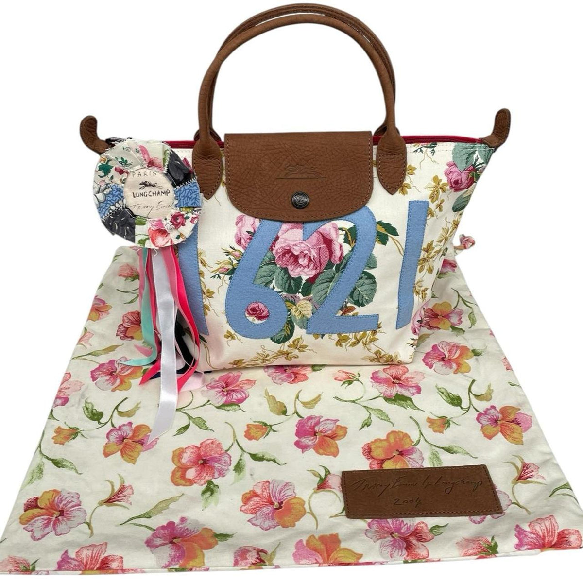 Longchamp multi tote bag featuring Tracey Emin artwork and iconic foldable design.