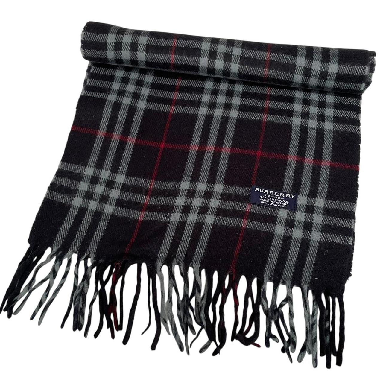 Vintage 90s Burberry Navy Blue Nova Check Lambswool Scarf