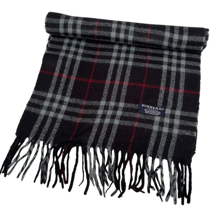 Vintage 90s Burberry Navy Blue Nova Check Lambswool Scarf