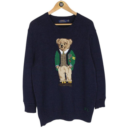 Polo Ralph Lauren University Bear Navy Blue Cotton Knit Jumper