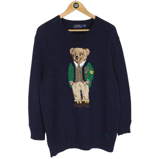 Polo Ralph Lauren University Bear Navy Blue Cotton Knit Jumper