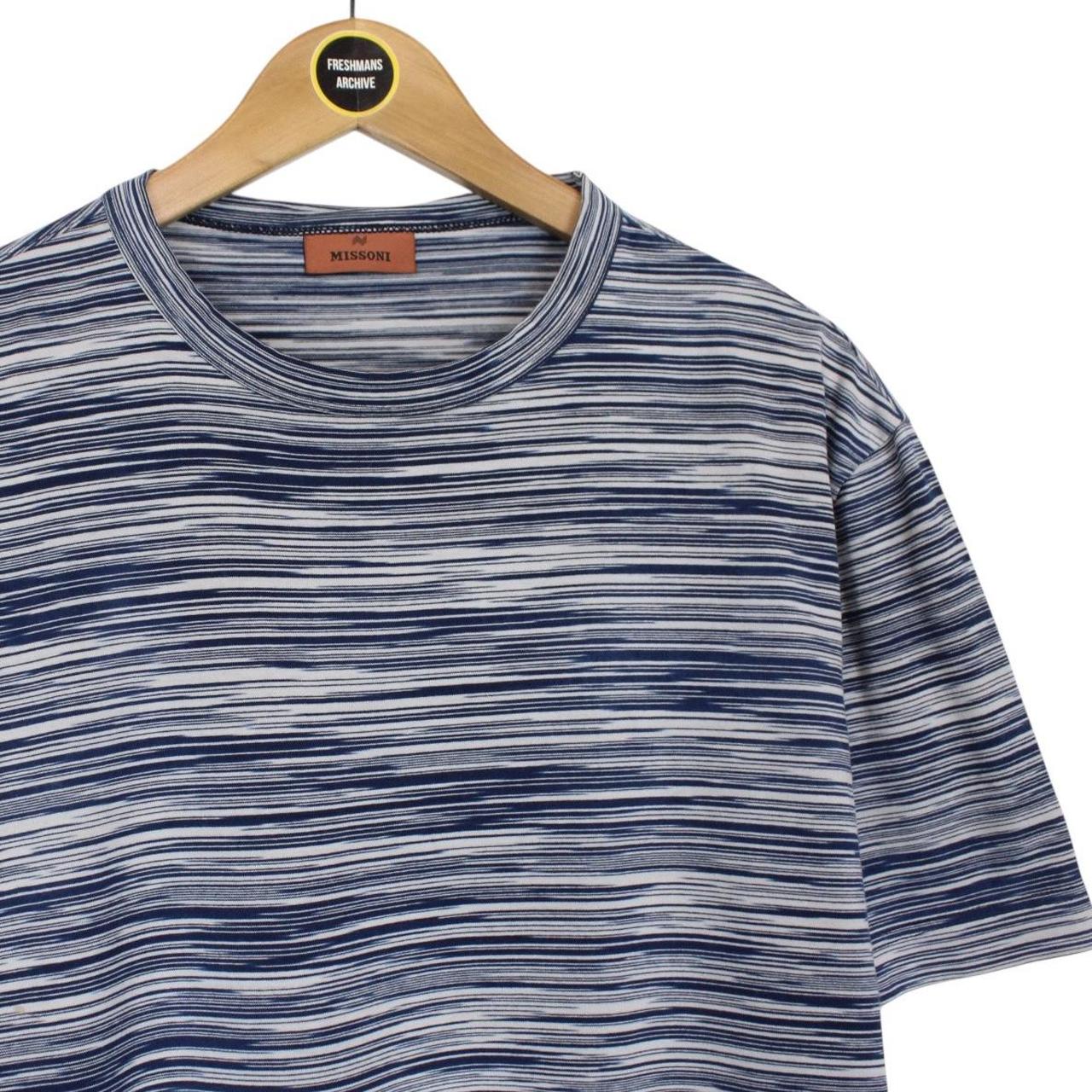Missoni Navy Blue and White Striped Short Sleeve Cotton T-Shirt
