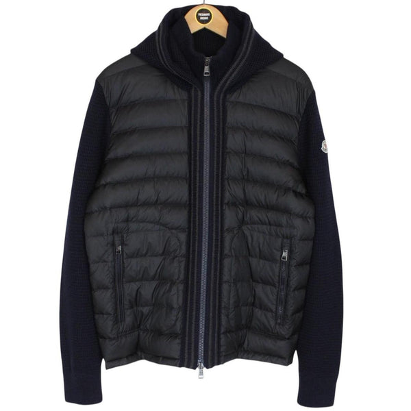 Moncler Navy Blue Wool/Nylon Hooded Maglione Tricot Cardigan Jacket