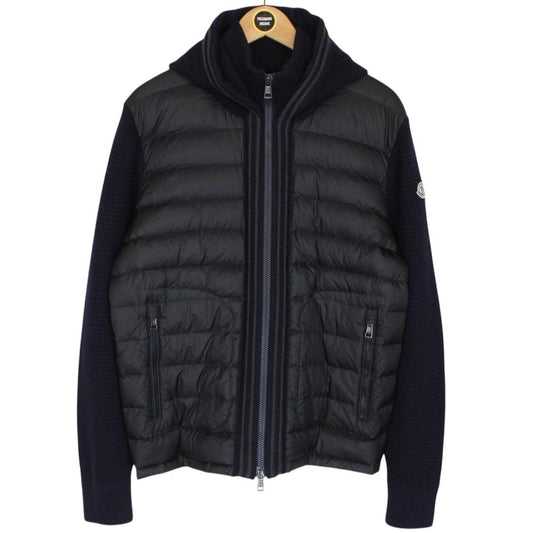 Moncler Navy Blue Wool/Nylon Hooded Maglione Tricot Cardigan Jacket