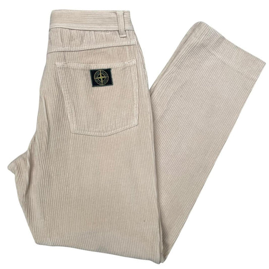Vintage 80s Stone Island Green Edge Badge Beige Straight Leg Corduroy Trousers
