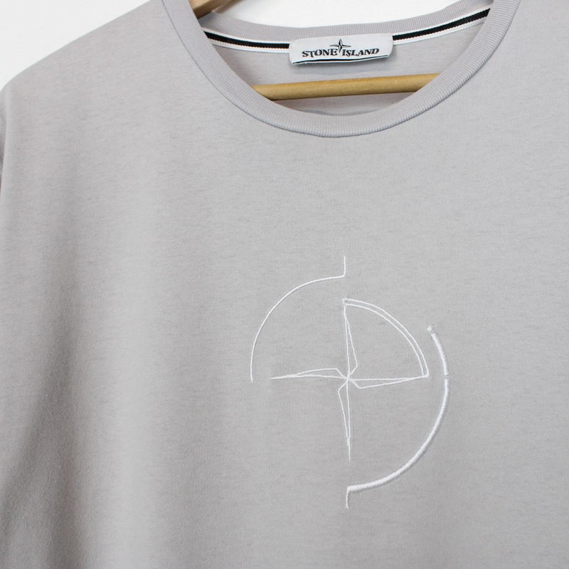 Stone Island Grey and White Short Sleeve Logo Cotton T-Shirt