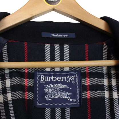 Vintage 90s Burberry Navy Blue Merino Wool Blend Coat