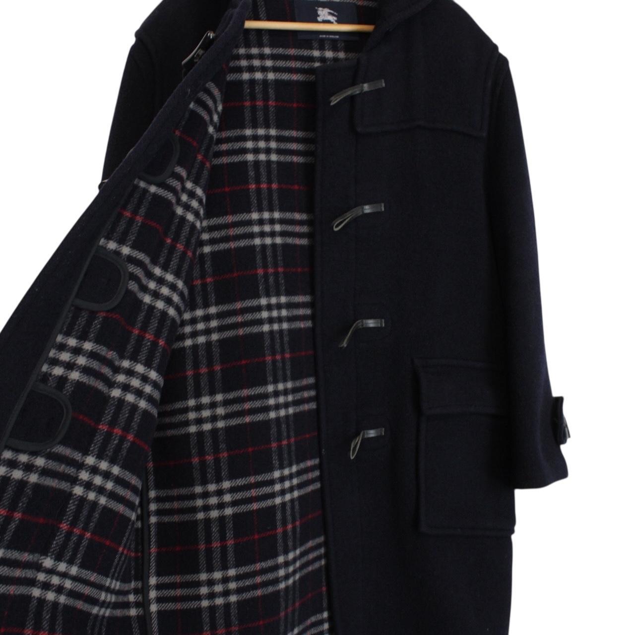 Vintage Burberry London Navy Blue Nova Check Wool Duffle Coat