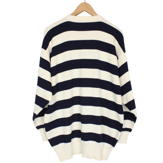 Vintage 90s Burberry Cream and Black Striped Cotton Knit Jumper