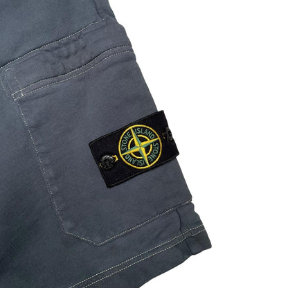 Stone Island khaki brown jogger shorts cotton material with logo patch on pocket.