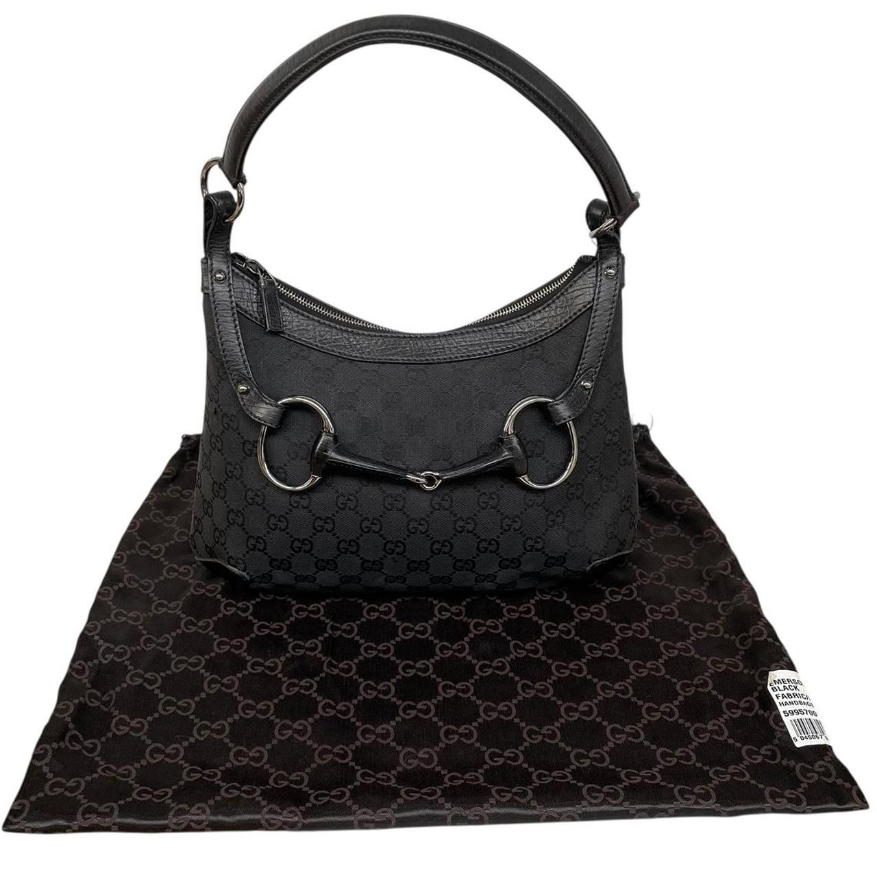 Gucci Black GG Monogram Canvas/Leather Horsebit Shoulder Bag