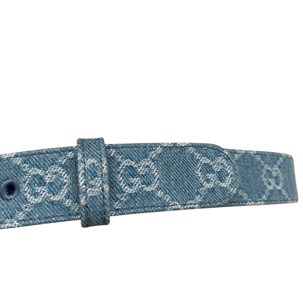 Gucci Light Blue Canvas Denim Monogram Marmont Belt with GG Buckle