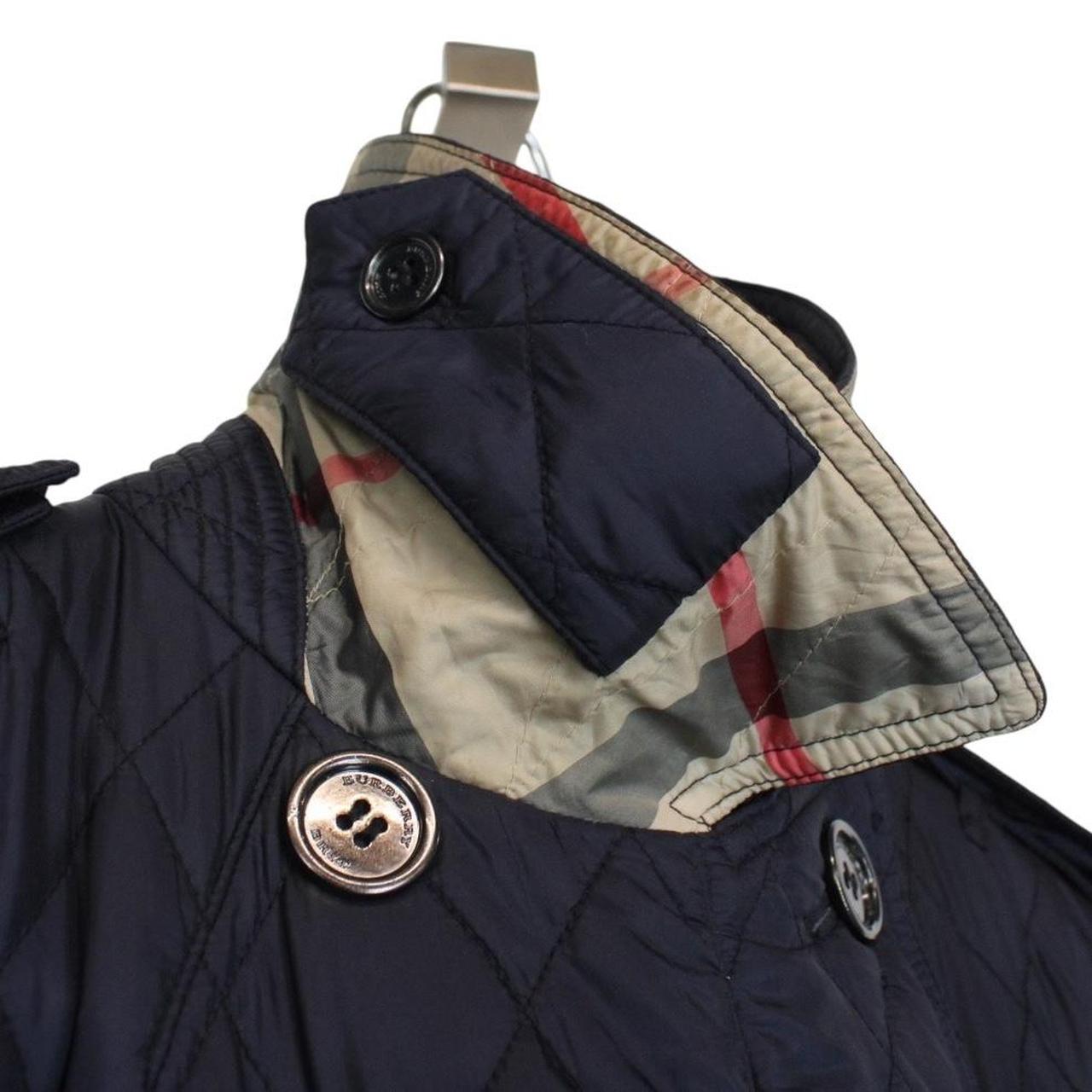 Burberry Brit Navy Blue Nova Check Lined Diamond Quilted Coat