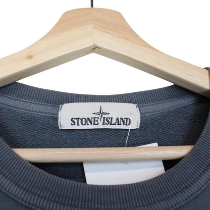 Stone Island navy blue cotton sweatshirt with embroidered logo and ribbed cuffs.