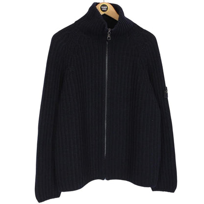 Vintage Stone Island AW 2001 Navy Blue Heavy Wool Knit Fill Zip Jumper
