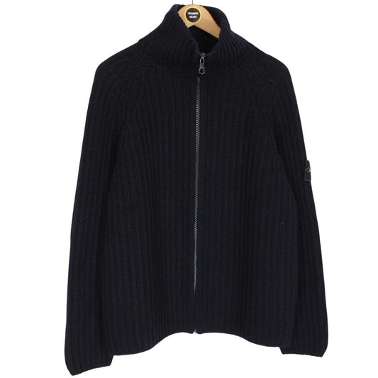 Vintage Stone Island AW 2001 Navy Blue Heavy Wool Knit Fill Zip Jumper