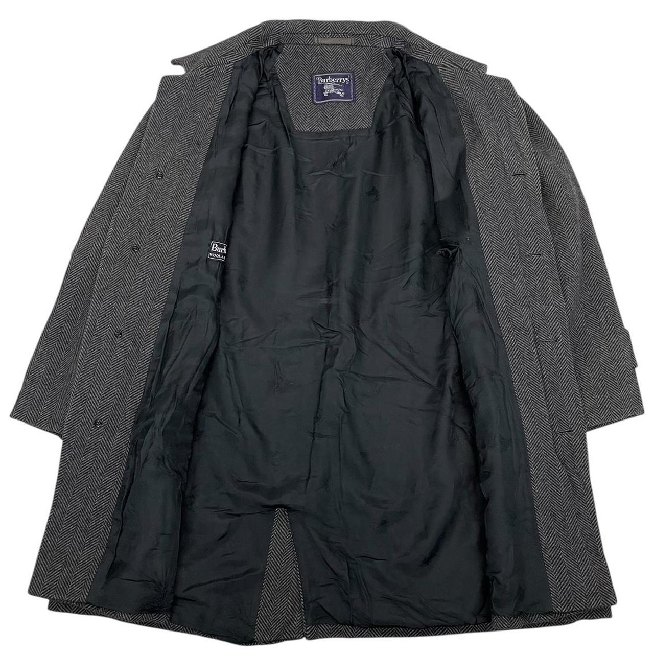 Vintage 90s Burberry Grey and Black Herringbone Wool/Camelhair Overcoat