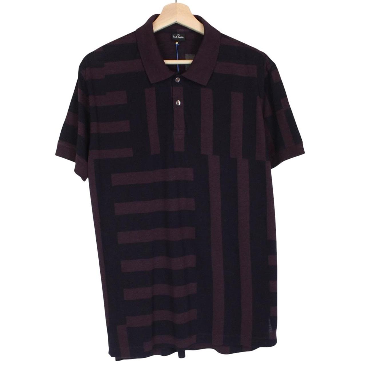 Paul Smith burgundy polo shirt with short sleeves, cotton material, brand logo on collar.