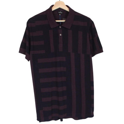 Paul Smith burgundy polo shirt with short sleeves, cotton material, brand logo on collar.