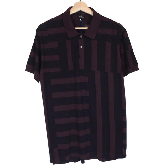 Paul Smith burgundy polo shirt with short sleeves, cotton material, brand logo on collar.