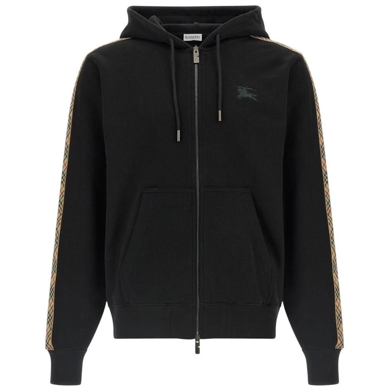 Burberry black hoodie with Nova Check pattern and full zip, made of cotton.