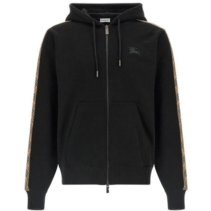 Burberry black hoodie with Nova Check pattern and full zip, made of cotton.