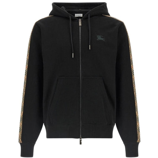 Burberry black hoodie with Nova Check pattern and full zip, made of cotton.