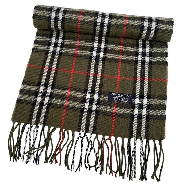 Vintage 90s Burberry Green Nova Check Lambswool Scarf