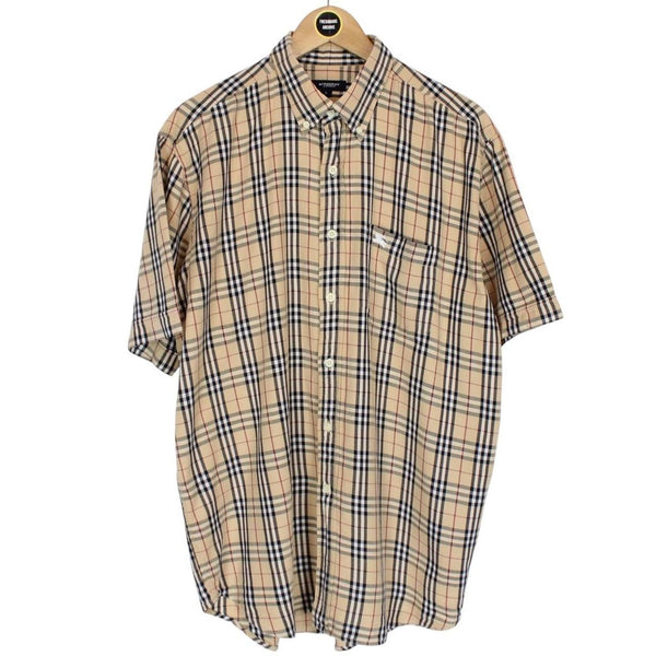 Vintage Burberry London Beige Nova Check Short Sleeve Cotton Shirt