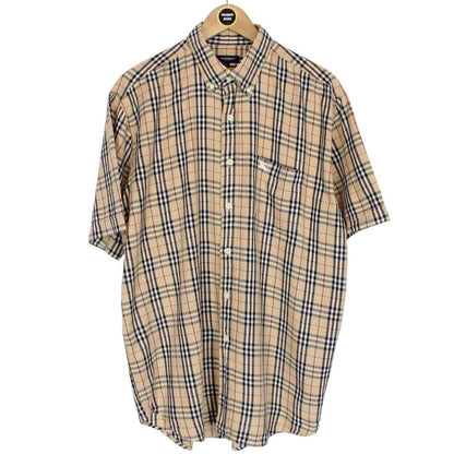 Vintage Burberry London Beige Nova Check Short Sleeve Cotton Shirt