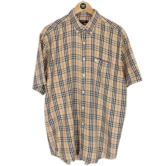 Vintage Burberry London Beige Nova Check Short Sleeve Cotton Shirt