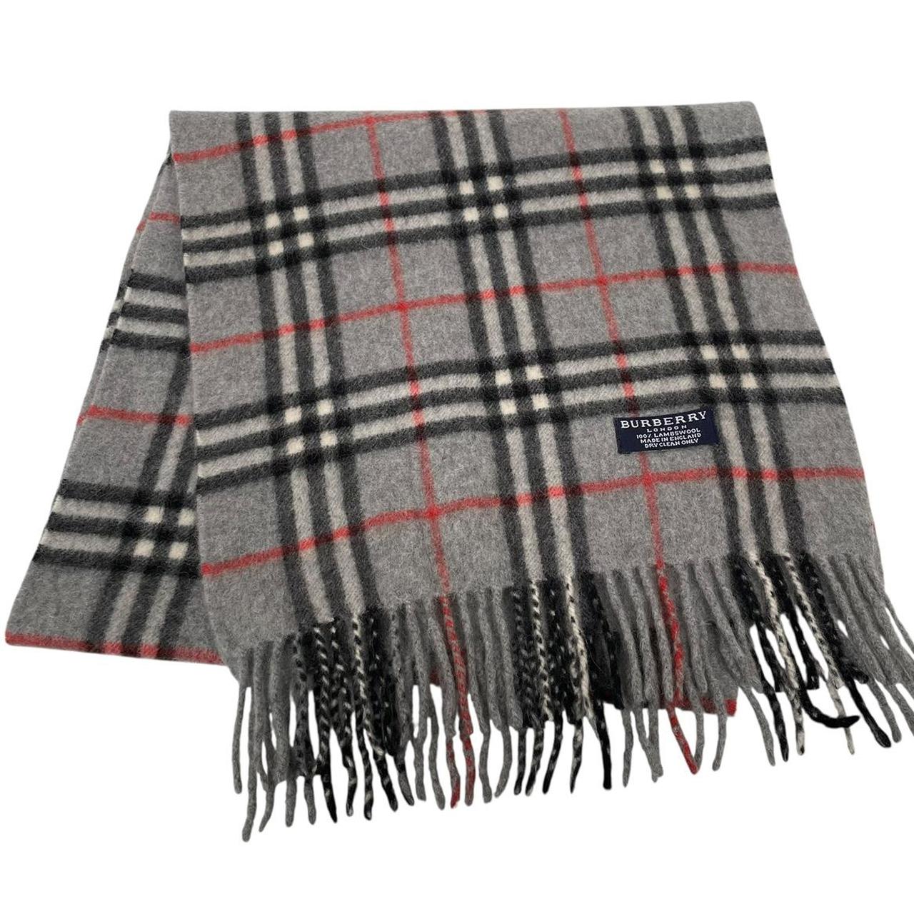 Vintage 90s Burberry Grey Nova Check Lambswool Scarf