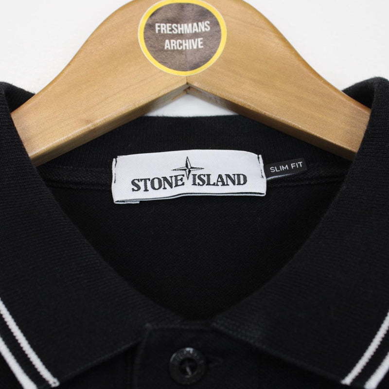 Stone Island AW 2017 Black and White Short Sleeve Compass Polo Shirt