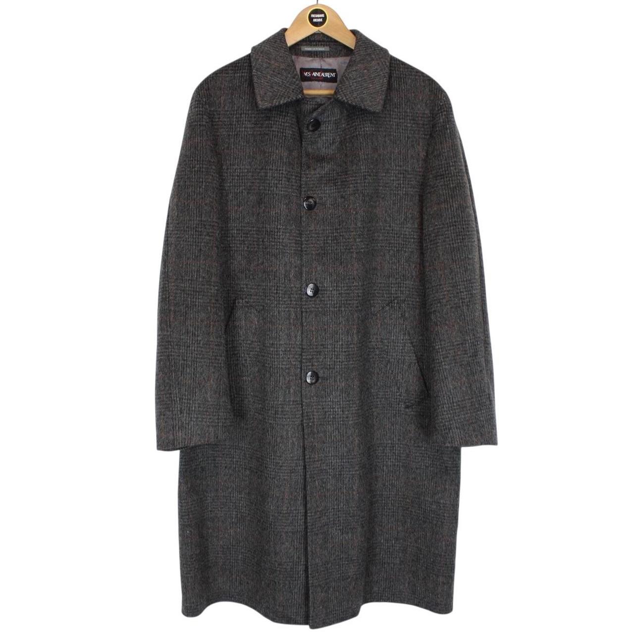 Vintage 90s Yves Saint Laurent Grey Virgin Wool Overcoat