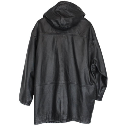 Vintage 90s Burberry Black Nova Check Lined Leather Duffle Coat