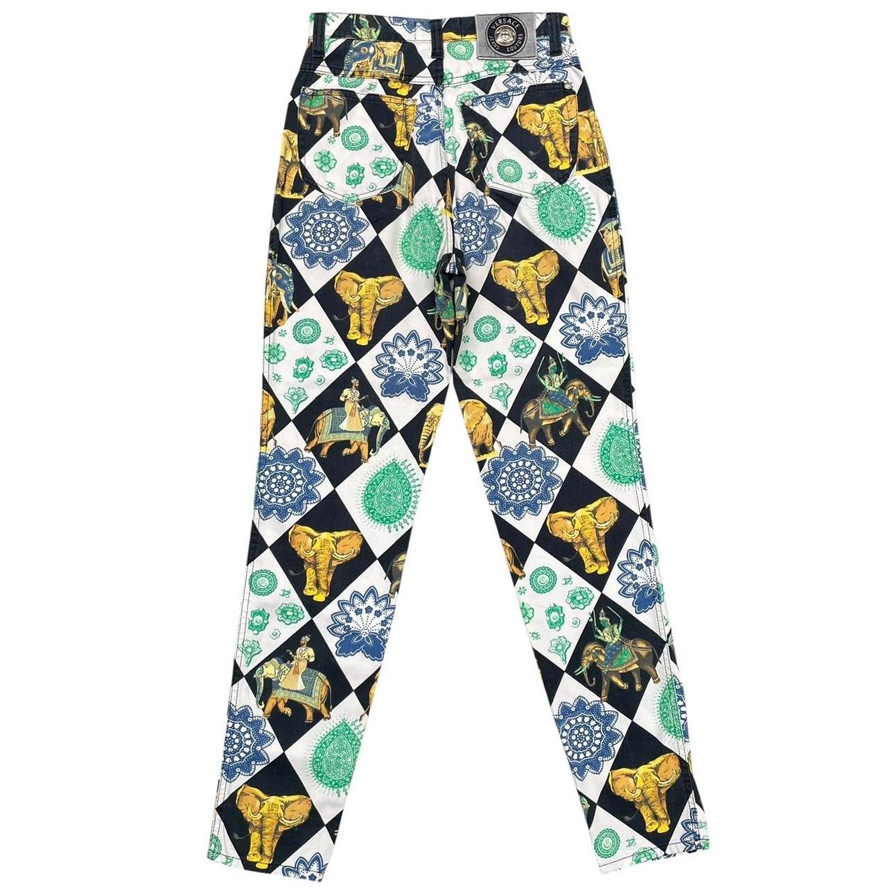 Vintage 90s Versace Jeans Couture Multicoloured Elephant Print High Waisted
