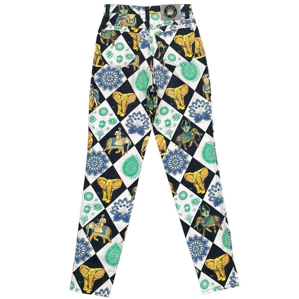 Vintage 90s Versace Jeans Couture Multicoloured Elephant Print High Waisted