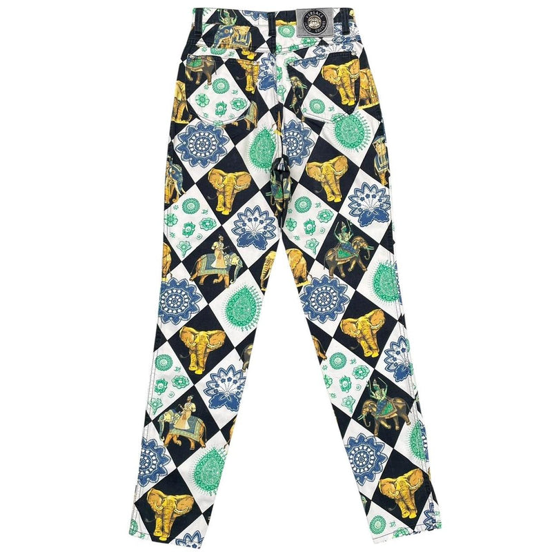 Vintage 90s Versace Jeans Couture Multicoloured Elephant Print High Waisted