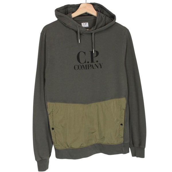 CP Company Khaki Green Cotton Logo Print Hoodie Jumper