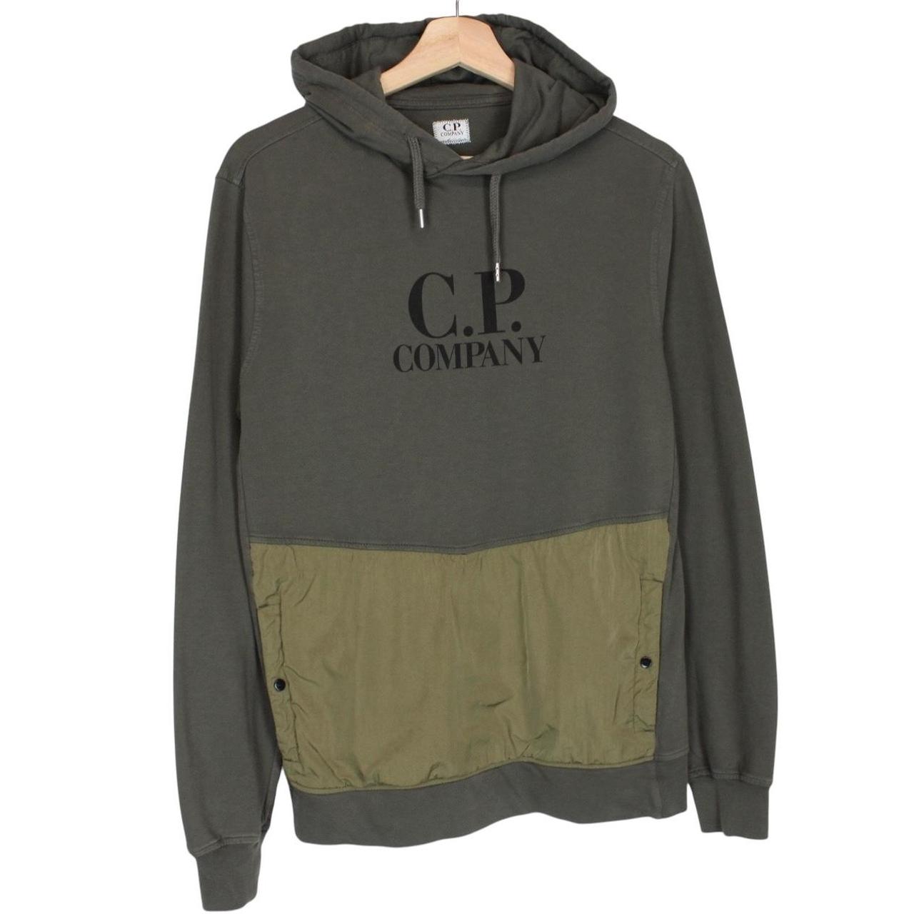 CP Company Khaki Green Cotton Logo Print Hoodie Jumper