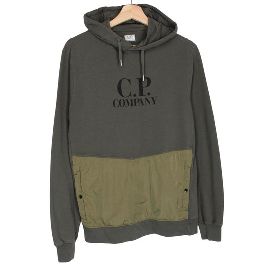 CP Company Khaki Green Cotton Logo Print Hoodie Jumper
